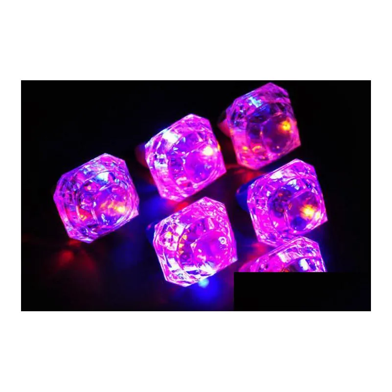 flashing led light up ring glow in the dark flash blinking huge diamond shape rings hen birthday xmas wedding party favors diy