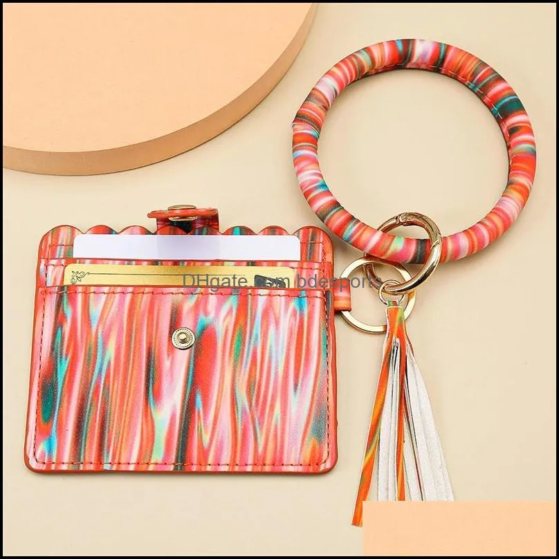 pu leather card bag keychains party bracelet keychain wallet with tassels string bangle key ring holder wristlet handbag