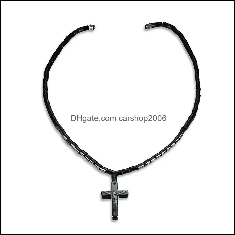 black magnet jesus cross necklace christian pendant necklaces choker women men fashion jewelry