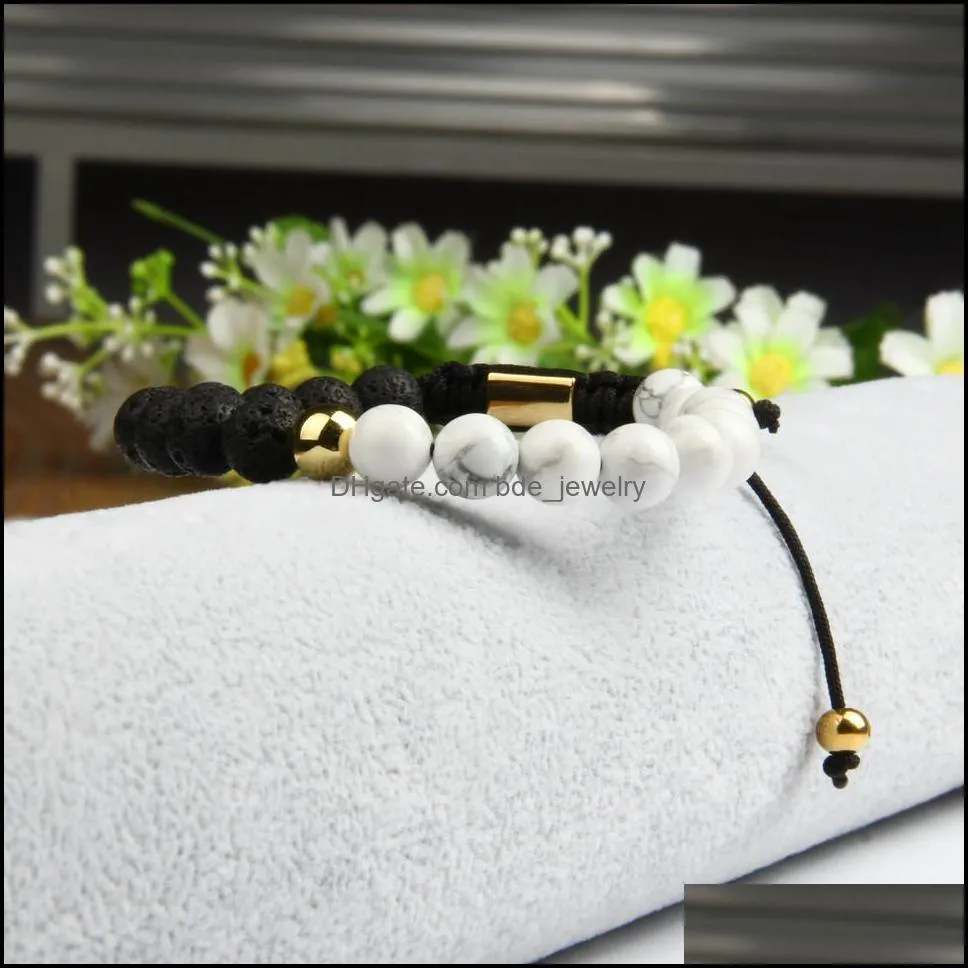 wholesale 10pcs/lot yin yang couples distance bracelets with 8mm natural stone beads adjustable jewelry drop 