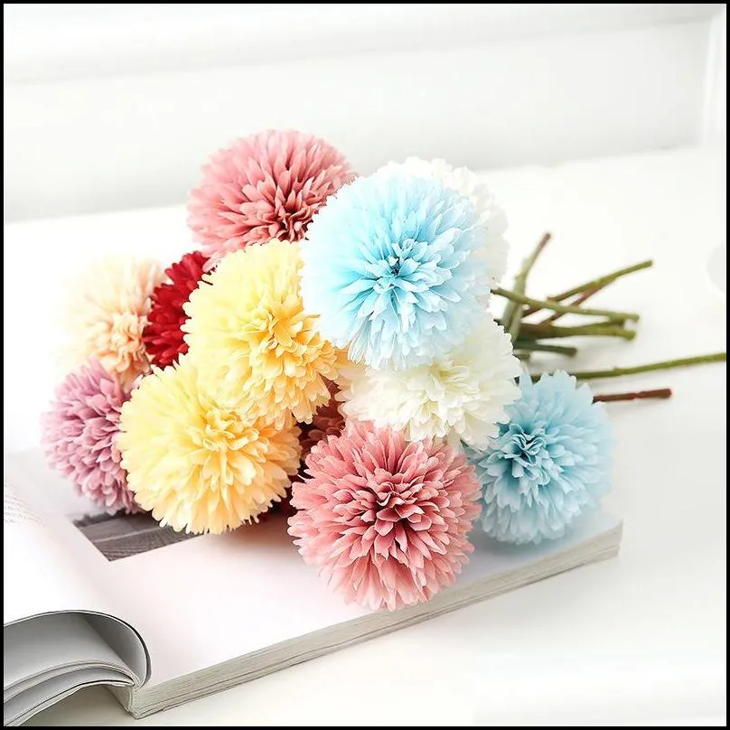 simulation flower dandelion small ball chrysanthemum artificial flower living room decoration potted silk fake flowers