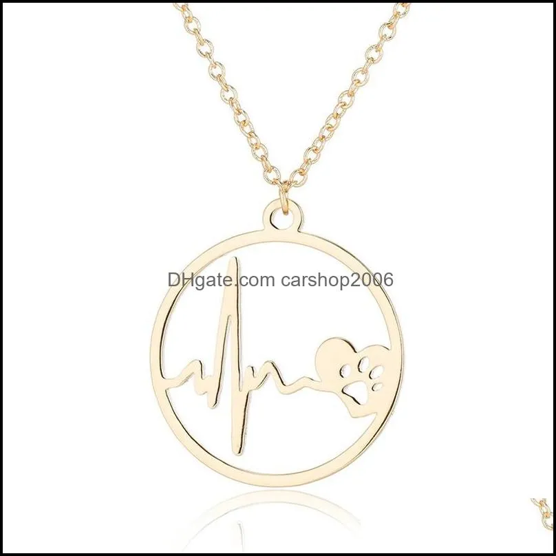 stainless steel heartbeat necklace chains gold ring paw heart beat pendant necklaces for women men fashion jewelry