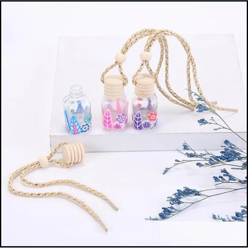 polymer clay essential oil bottle car perfume bottle car home hanging rope empty perfume bottle with wooden lid