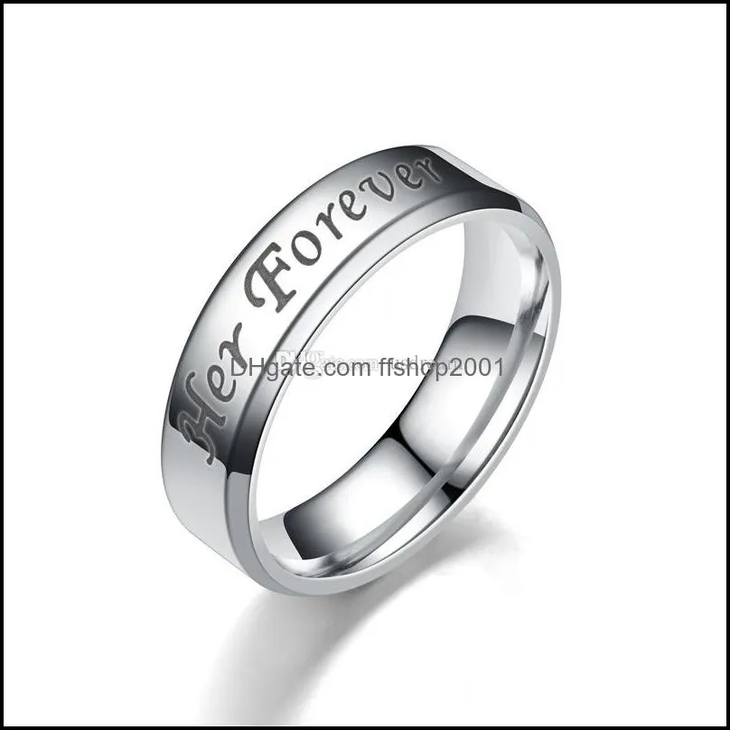 letter his always her forever band ring stainless steel rings women mens love fashion jewelry