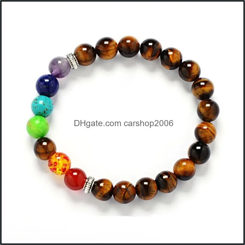 strand gemstone round beads natural stone stretch yoga reiki bracelets amethyst turquoise bracelet yoga 7 chakra fashion jewelry