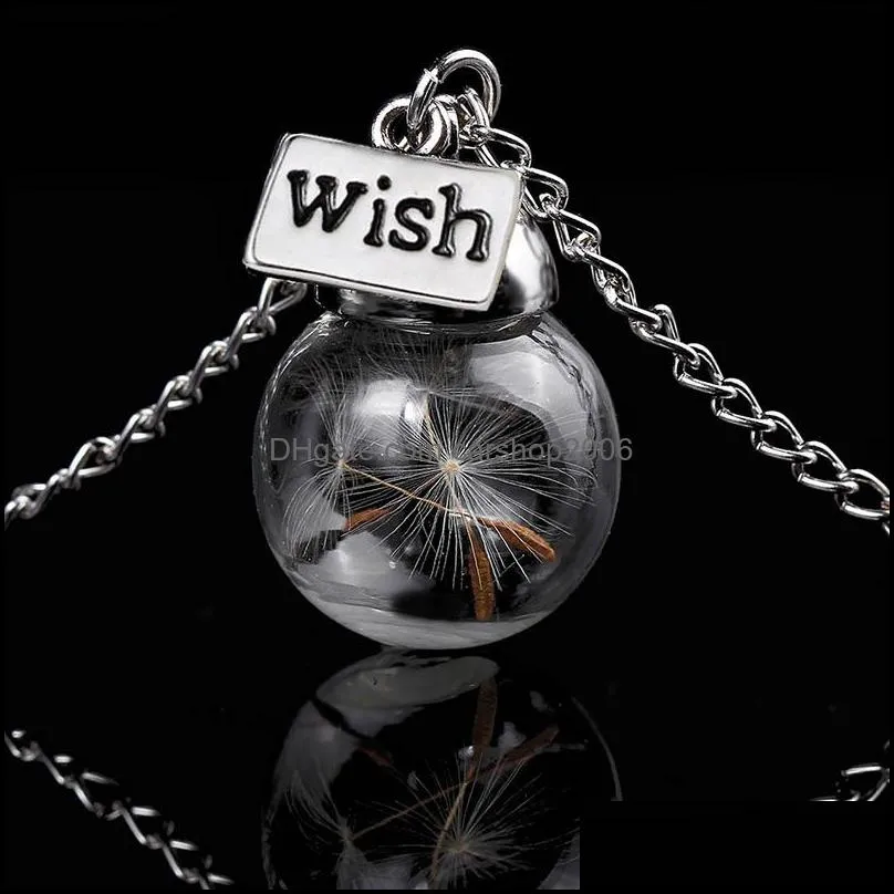 wish dandelion glass ball necklace pendant fashion jewelry women necklaces 161959