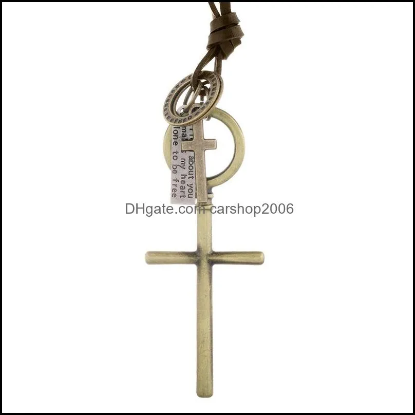 retro jesus cross pendant necklace adjustable leather chain necklaces for women men punk fashion jewelry gift