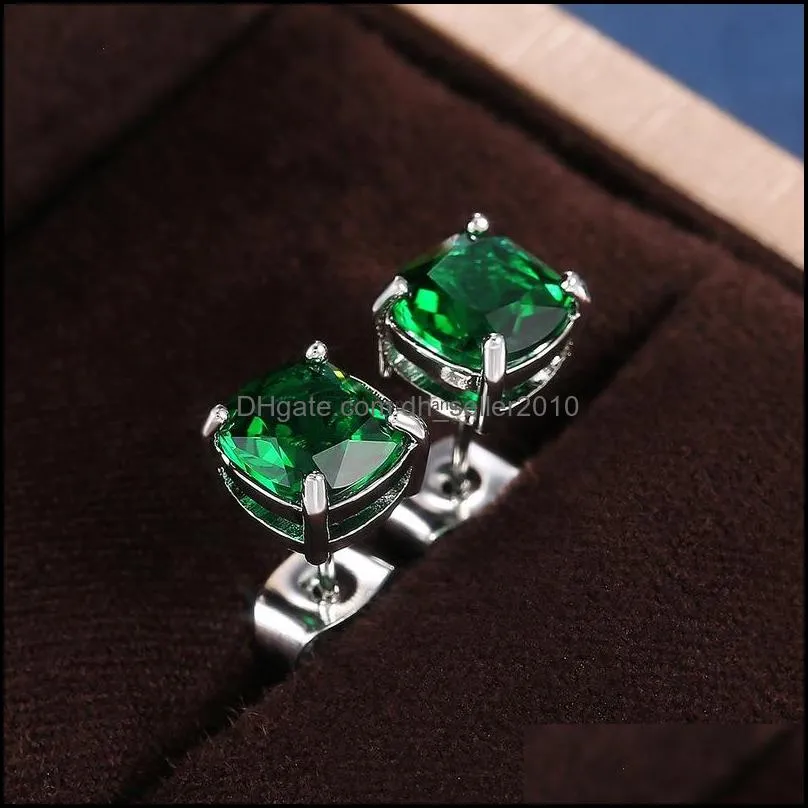 crystal earrings green cubic zircon diamond stud earrings for women valentines gift fashion jewelry