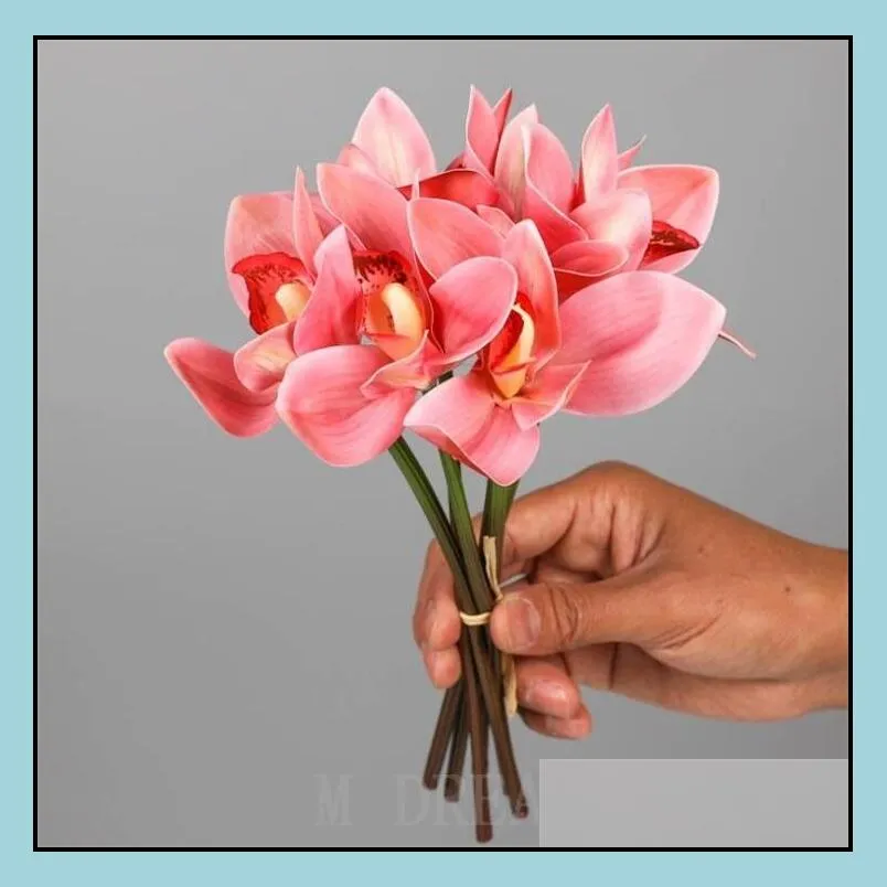 6pcs/set simulation cymbidium table decoration flower diy wedding bride hand flowers home decor artificial orchid