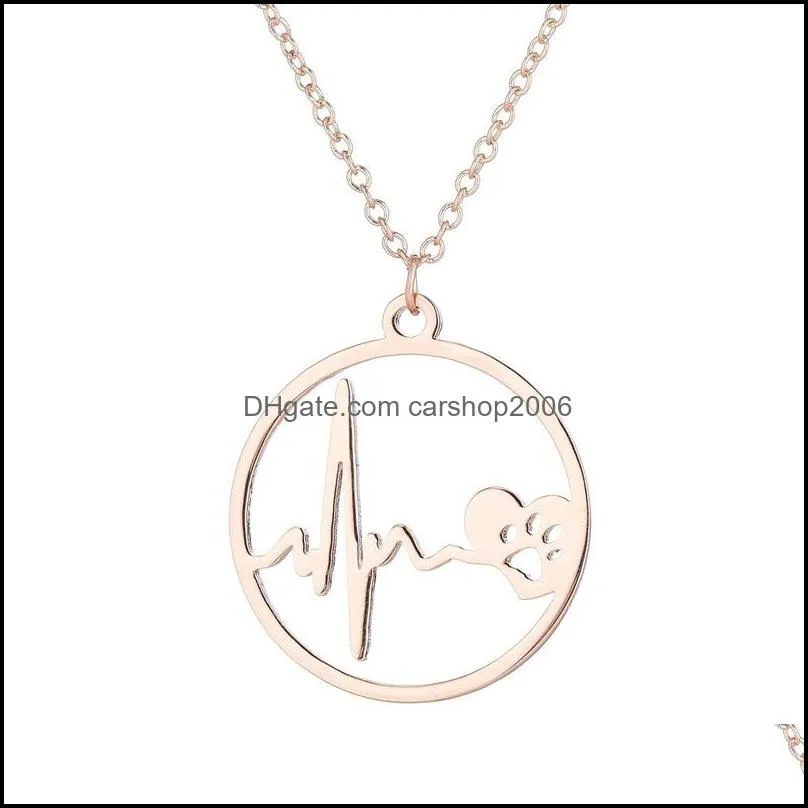 stainless steel heartbeat necklace chains gold ring paw heart beat pendant necklaces for women men fashion jewelry