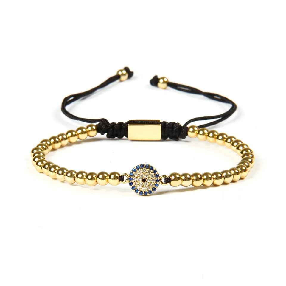 ailatu fashion jewelry wholesale 10pcs/lot 4mm copper beads with micro pave blue cz eye connector macrame bracelet gift