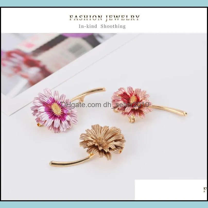 gold enamel sunflower brooch pin metal flower brooches business suit dress tops corsage lapel pins women men fashion jewelr