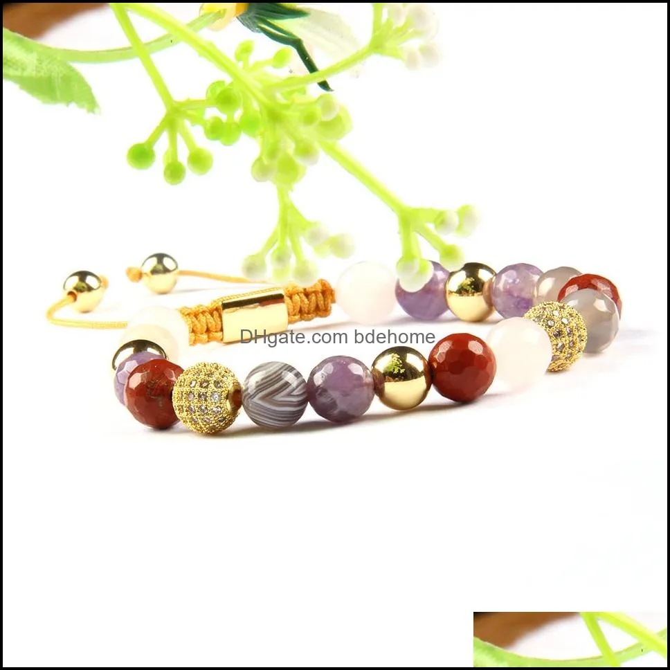 new arrival gift jewelry wholesale 10pcs/lot 8mm mix colors natual stone beads with clear cz ball braided bracelet
