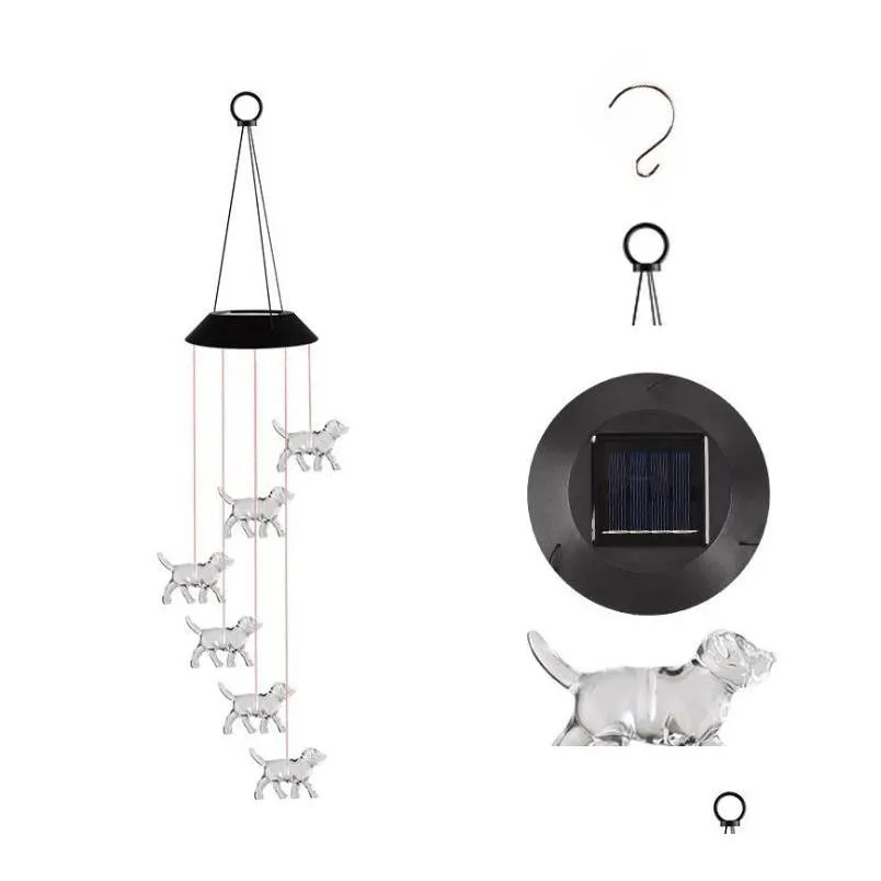 crystal dog string light up solar wind chimes novelty items flash color changing home party garden decor glowing cartoon animal