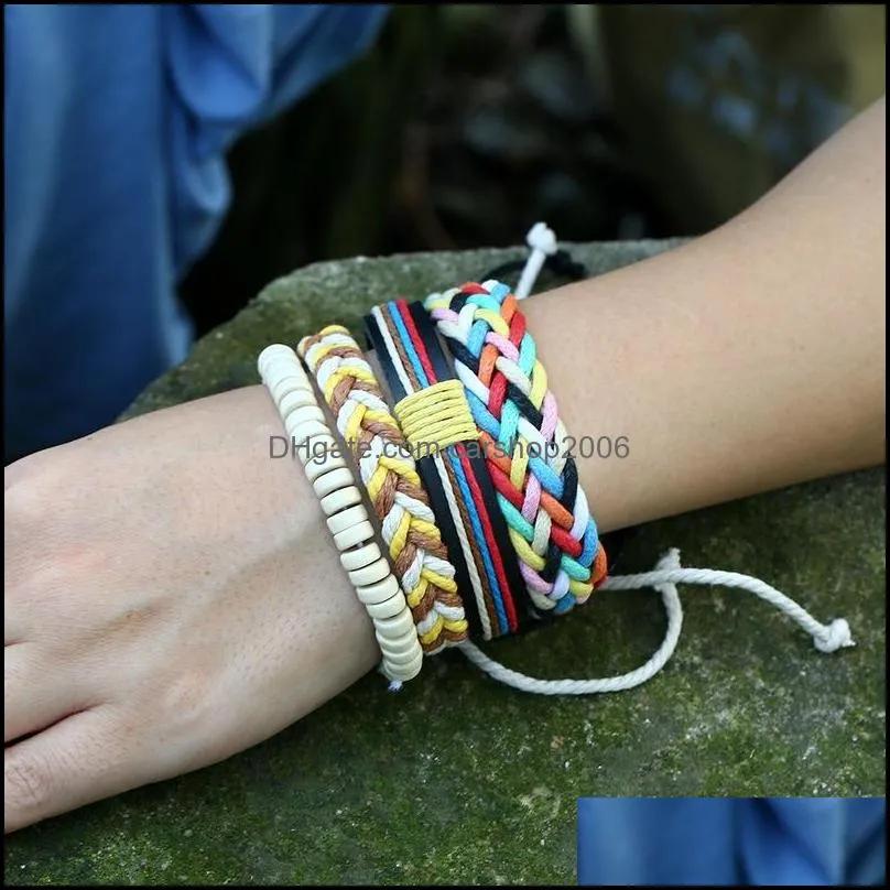 colorful weave multi layer wrap bracelets wood beads adjustable bracelet wristband bangle cuff women men fashion jewelry