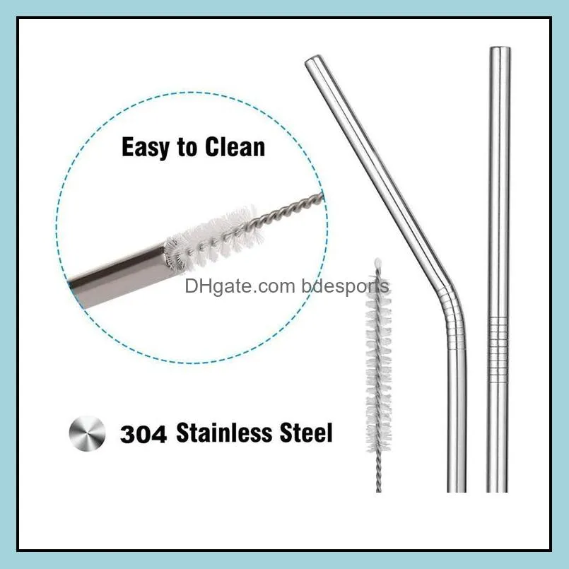 colored stainless steel straws reusable drinking straw 26 5cm metal straws cleaning brush silicone tips kitchen accessories party bar