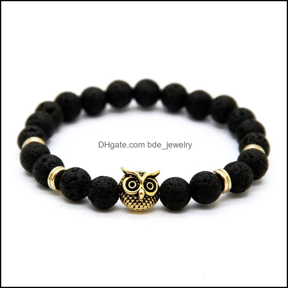  design 1pcs 8mm lave stone beads gold silver rose plated  owl gift bracelets