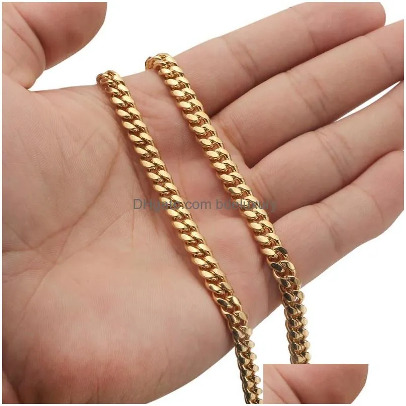 chains necklace bracelet set 6/8/10/12/14mm stainless steel gold color  cuban curb chain hip hop fashion jewelry gift for men