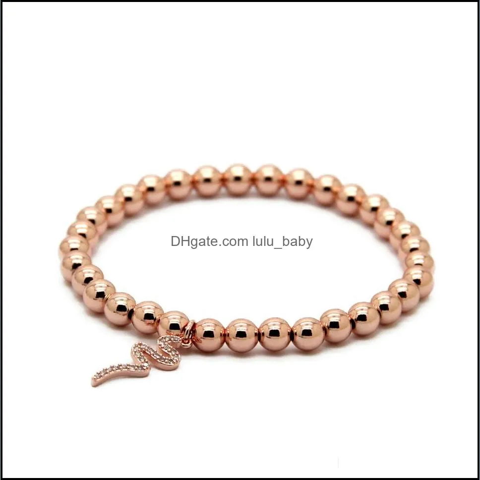 wholesale 10pcs/lot 6mm 18kt real gold plated round bronze beads with micro inlay zircon snake bracelets