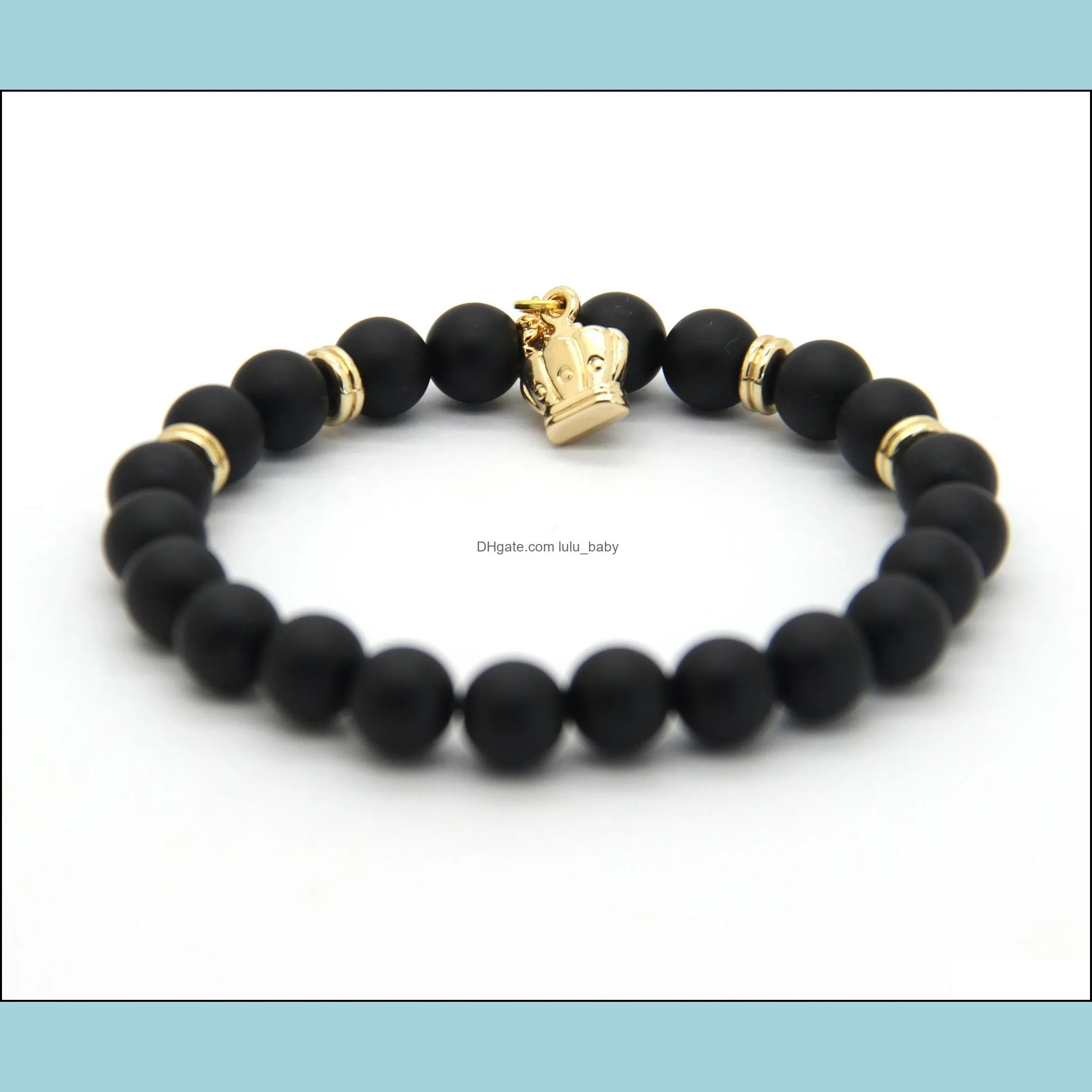  arrival stone jewelry wholesale 8mm real matte onyx stone beads with crown bracelets party gift