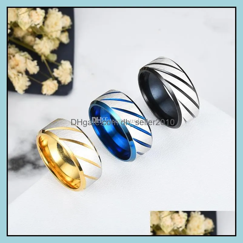 stainless steel cross grain twill ring blue gold couple band rings women mens fashion jewelry gift