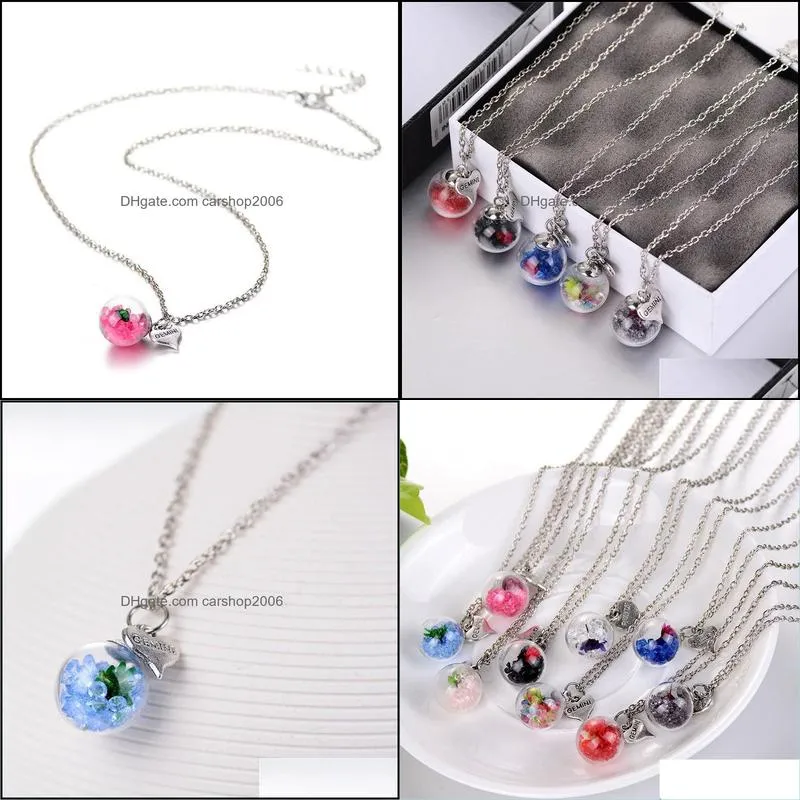 crystal heart drift wishing bottle ball pendants necklaces for women fashion glass necklace diy jewelry christmas gift