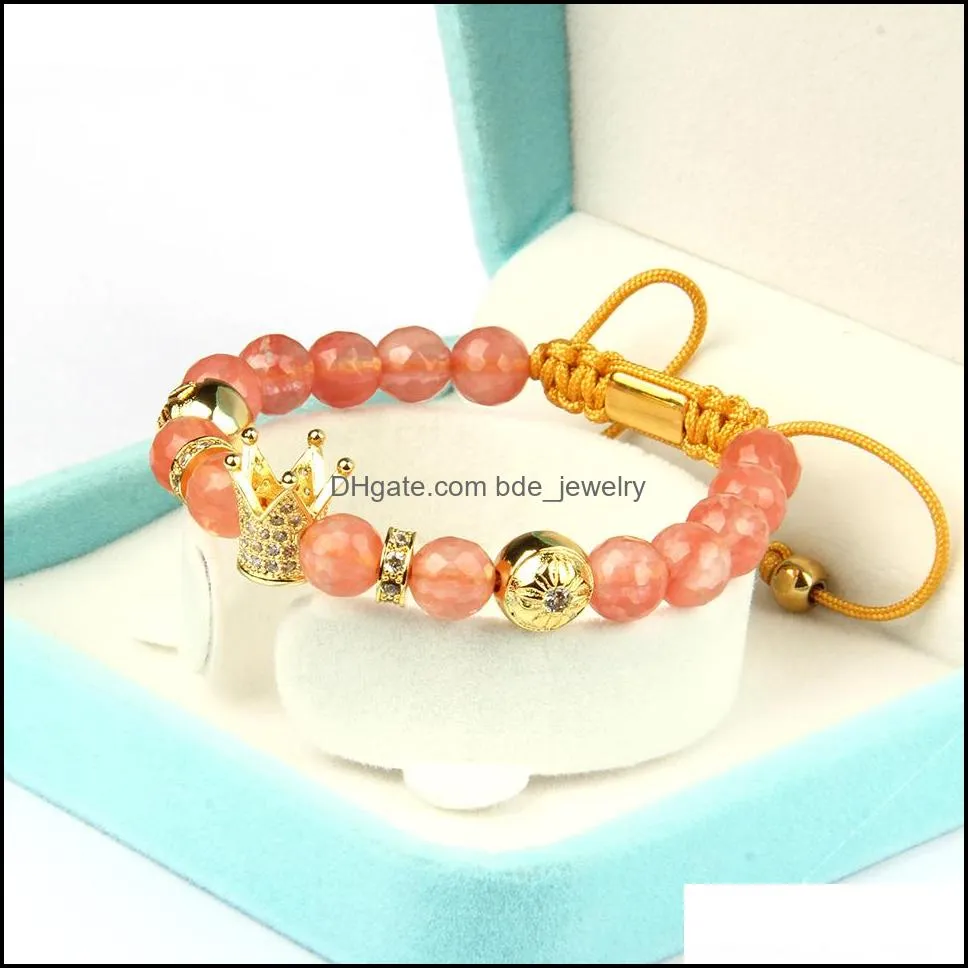  couples clear cz crown king bracelet wholesale 10pcs/lot crystal watermelon skin stone stainless steel square braided bracelet