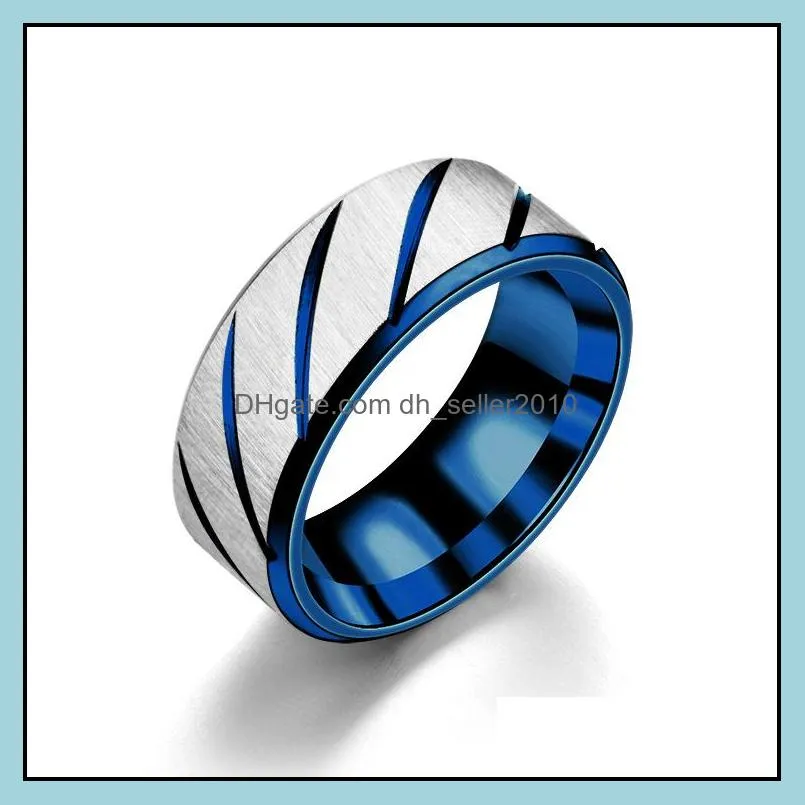 stainless steel cross grain twill ring blue gold couple band rings women mens fashion jewelry gift