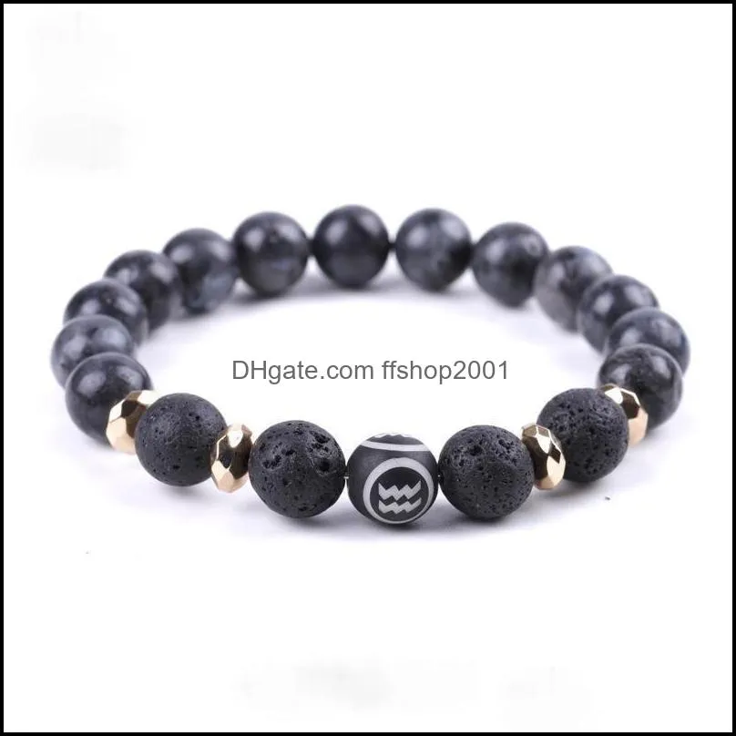 black natural stone strands twelve constell bracelet horoscope sign beads bracelets for women men fashion jewelry