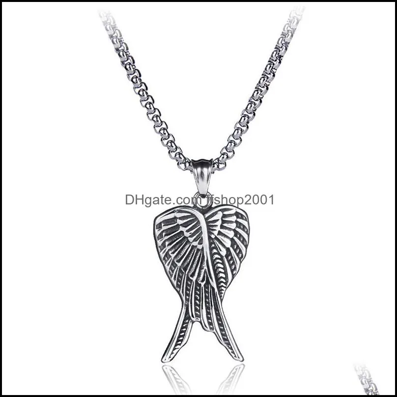 retro angel necklace stainless steel wing pendant necklaces chain for women men street hip hop fashion jewelry