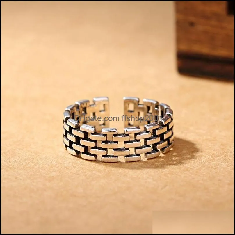 update retro hollow silver chain band rings knot finger ring fashion jewelry for women men