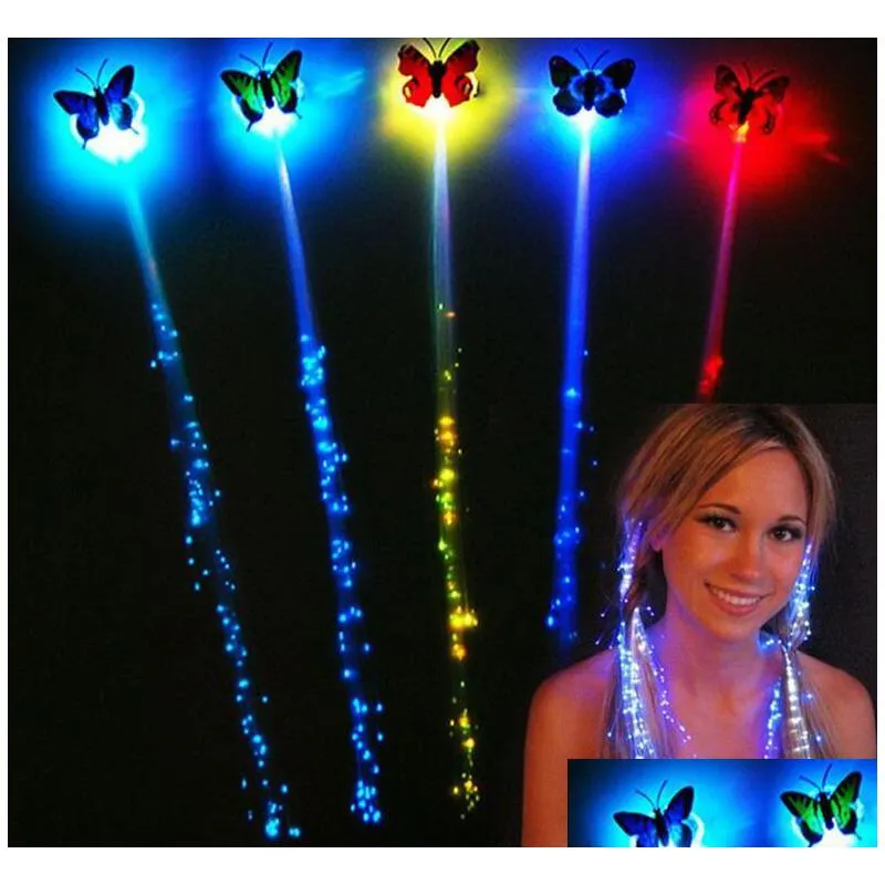 led flash butterfly fiber braid party dance lighted up glow luminous hair extension rave halloween decor christmas festive gift