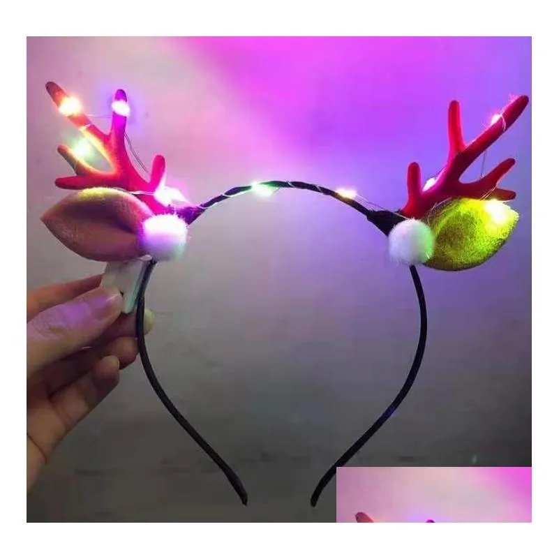 led antler headbands light up reindeer headband party decorations luminous glow headpieces flashing hair bands red