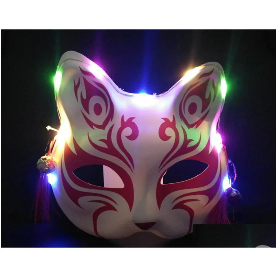 light up halloween demon mask anime party cartoon fox cat replica led glowing comic cosplay props adults wall decoration accessories