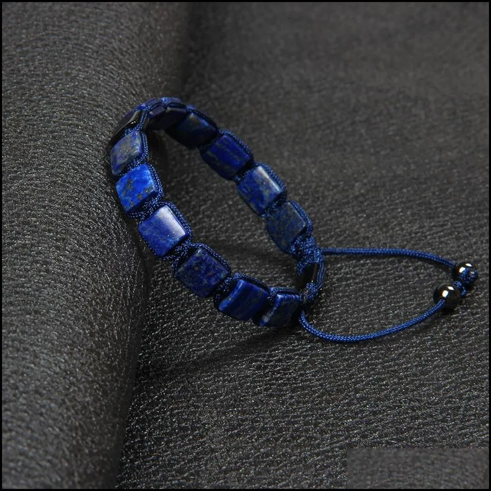 fashion bangle jewelry men wholesale 10pcs/lot 8x8mm natural lapis lazuli square stone beads geometric braided bracelet