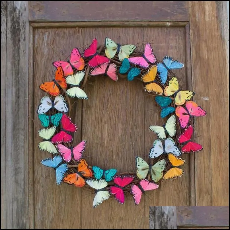 garland butterflies wreath artificial ivy green holiday decor for spring front door plastic simulation wall hanging rattan