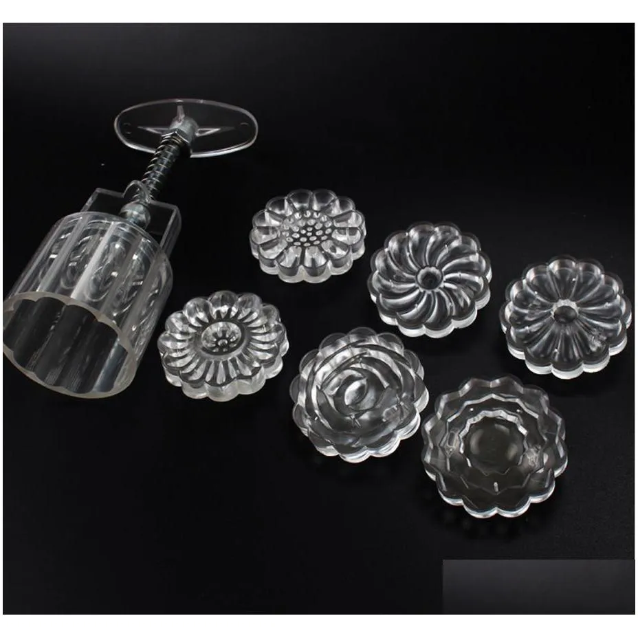 pastry tools midautumn festival handpressure moon cake mould with 6 pcs mode pattern for 1 set 50g mooncake mold flowers animal diy decoration  press