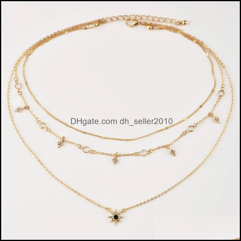 crystal star gold chain multilayer pendant necklace chokers wrap necklaces fashion jewelry for women gift