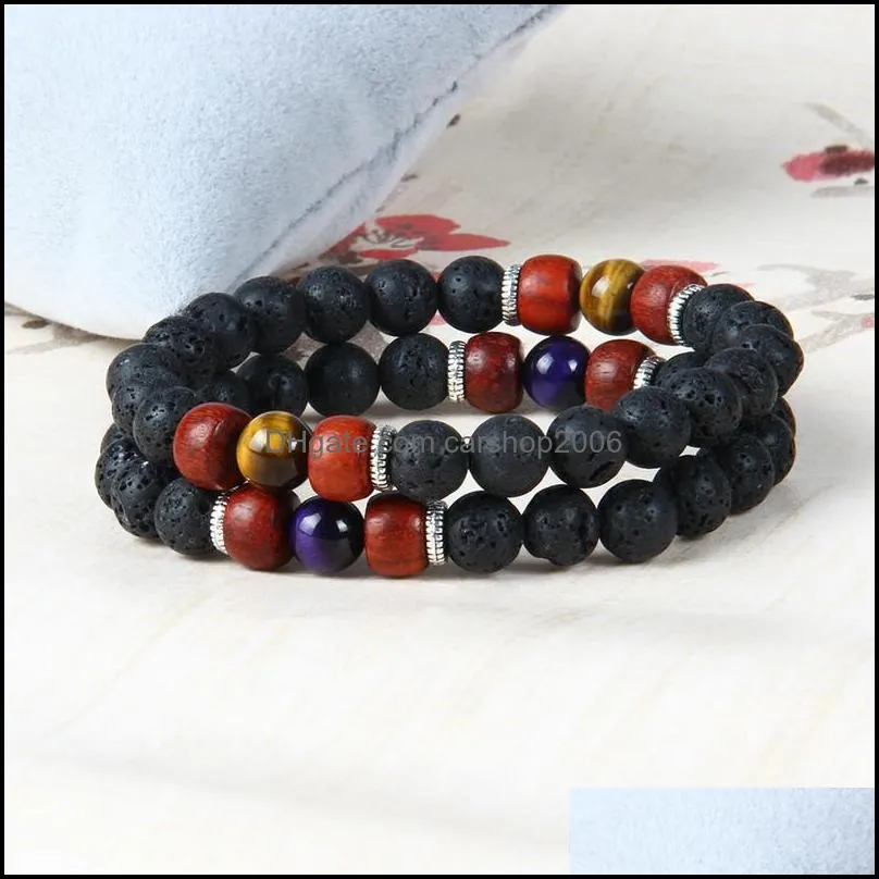 designs summer chakra bracelet wholesale 10pcs/lot lava stone with tiger eye stone beads beaded lovers bracelets