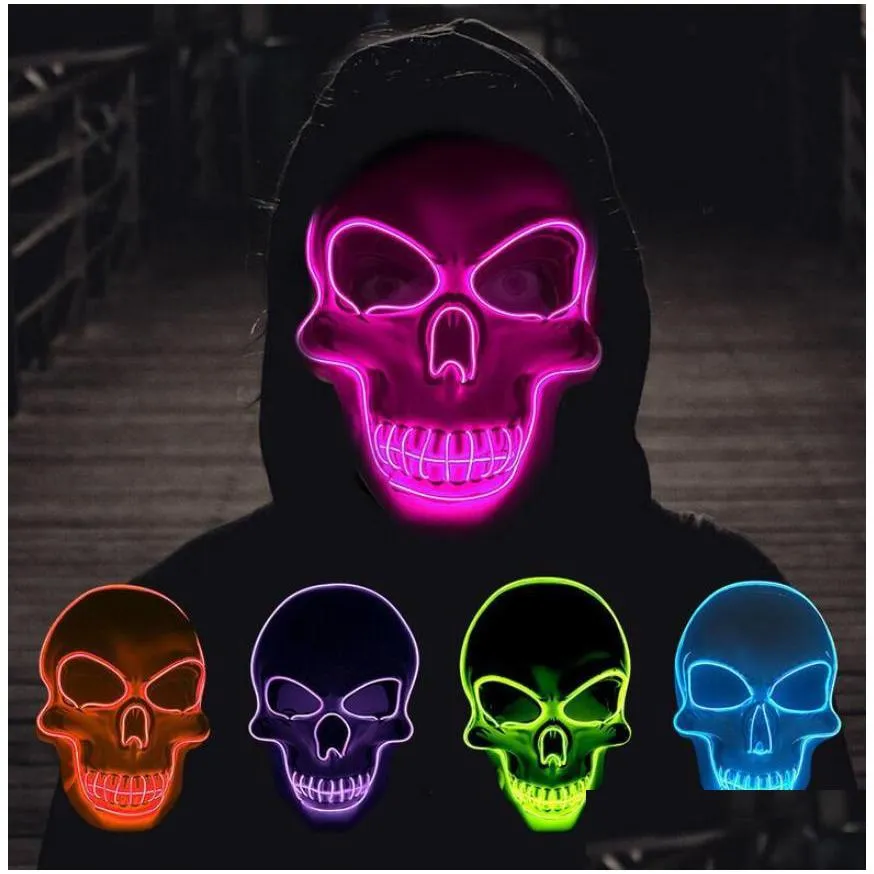 halloween led light up mask el wire skull scary full face masks cs game protectors masquerade party costume glowing props atmosphere