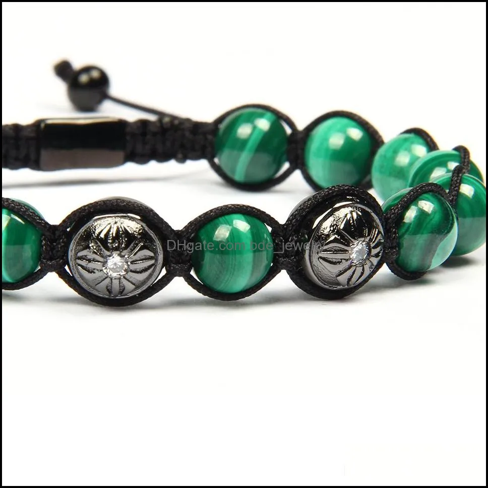 10 style jewelry men wholesale 10pcs/lot 8mm natural stone beaded bracelets micro pave cz ball cross and eye macrame bracelet