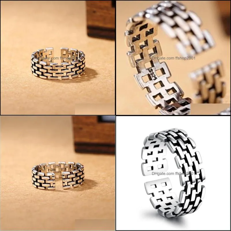 update retro hollow silver chain band rings knot finger ring fashion jewelry for women men