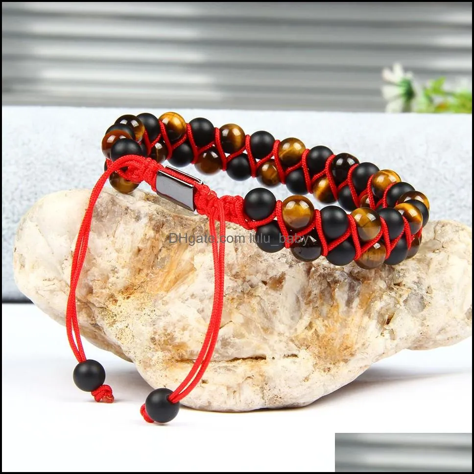  men double beaded bracelet 6mm natural tiger eye matte agate stone beads macrame bracelet nice gift 