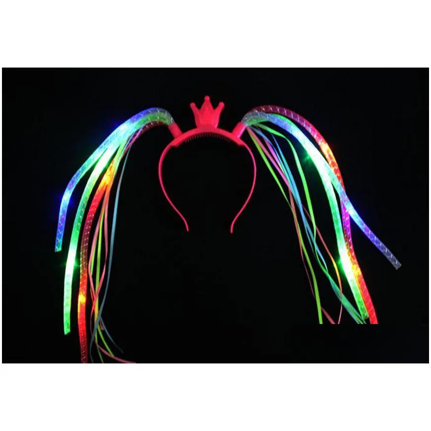 flash led noodle headband party rave costume fancy dress blinking light up braids crown hairband headbands christmas festive favors