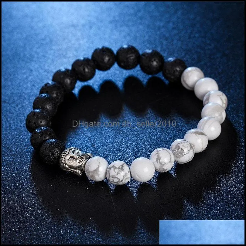 buddha head nature stone beaded strands bracelet agate lava wristband women mens bracelets fashion jewelry gift
