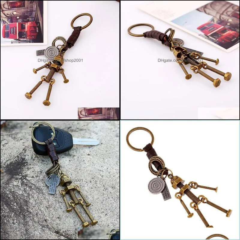 punk movable screw bolt robot key ring bronze keychain bag hangs holders fashion jewelry