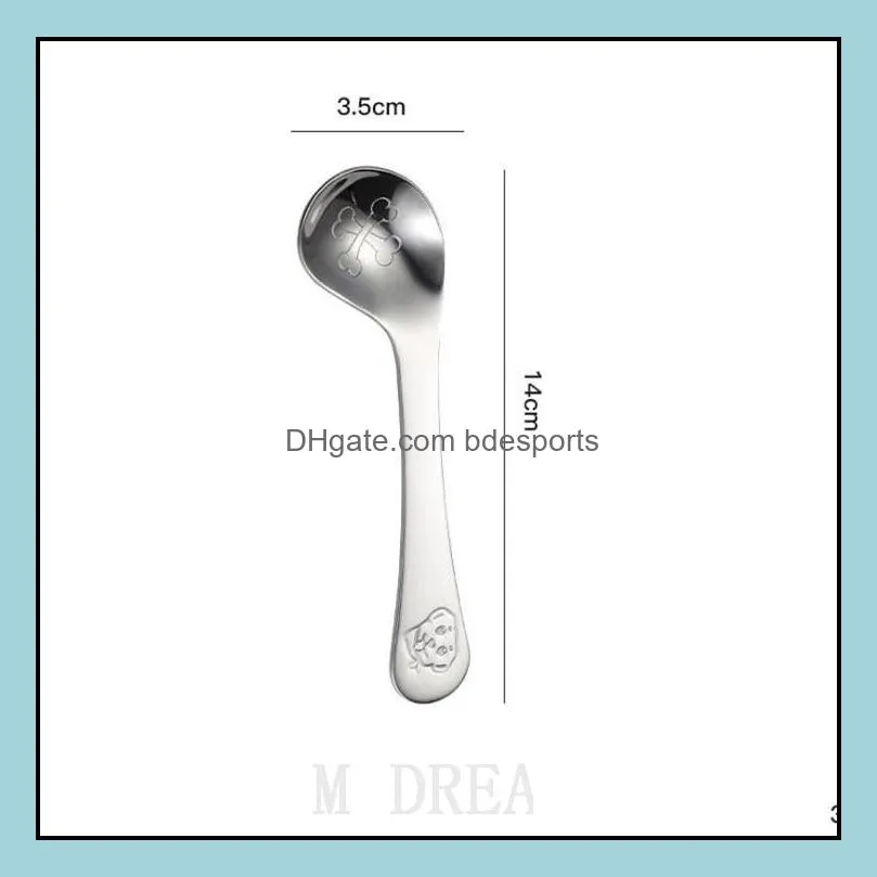 baby training spoon cartoon 304 stainless steel eating food feeding spoon elbow school children spoon