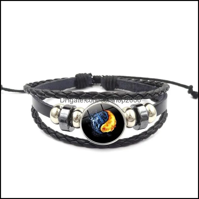 yin yang tai chi time gem bracelet glass cabochon pu leather adjustable bracelets bangle cuff fashion jewelry