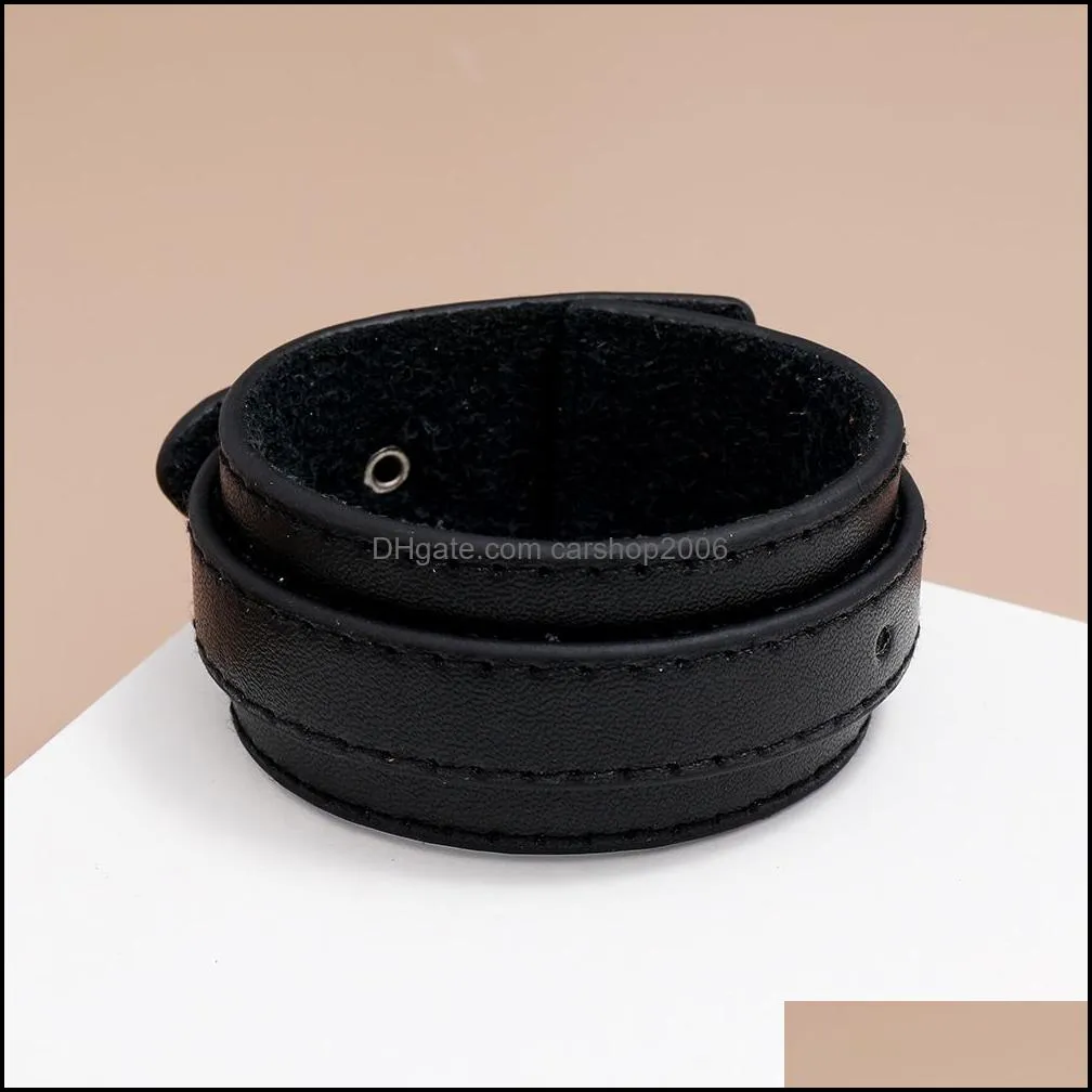 black pu bangle cuff pin buckle adjustable multilayer wrap bracelet wristand for men women fashion jewelry