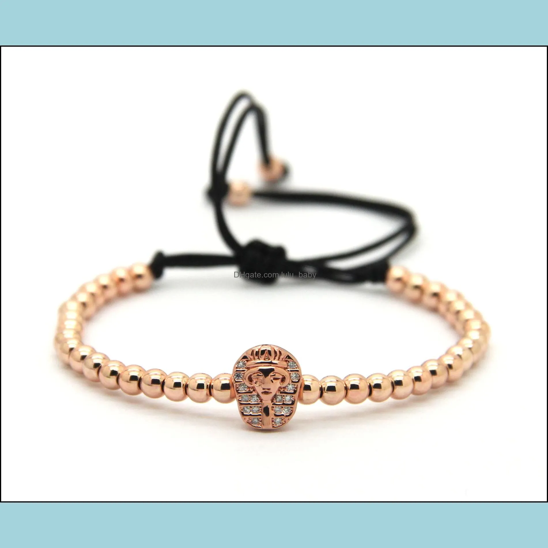 2016 arrival atolyewolf macrame bracelets wholesale 4mm bronze beads with tutankhamun cz beads bracelets mens jewelry gift